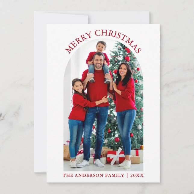 Merry Christmas Photo Arch Snowflakes Red Holiday Card (Front)