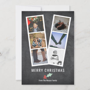Merry Christmas Photo Booth Holly And Black Holiday Card