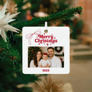 Merry Christmas photo bow red hand-drawn retro Metal Tree Decoration