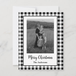 Merry Christmas Photo Buffalo Plaid Black White Holiday Card