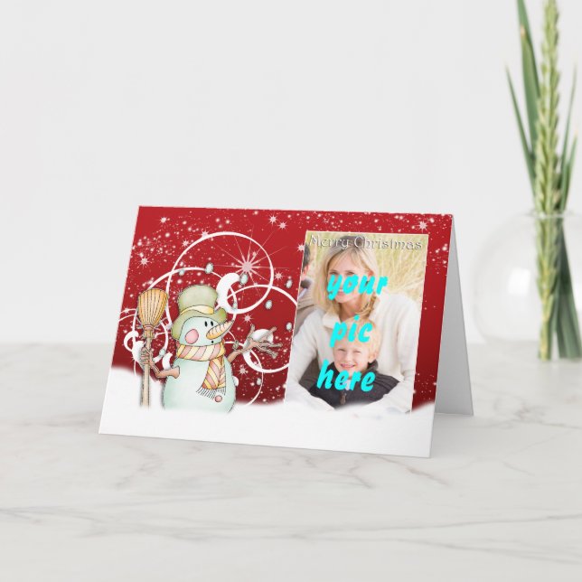 merry christmas photo card, customisable with snow holiday card (Front)