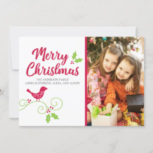 Merry Christmas Photo Card Festive Red Bird