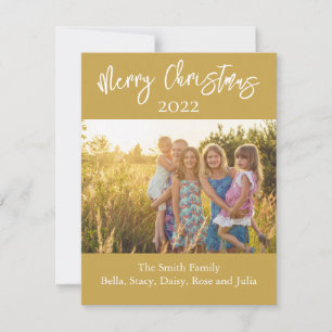 "Merry Christmas"  Photo Card Gold White Script 