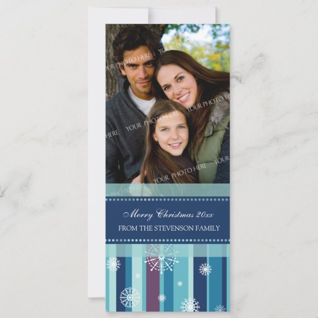 Merry Christmas Photo Card Teal Purple Snowflakes (Front)