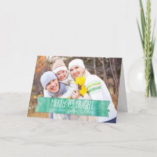 Merry Christmas Photo Card Teal Watercolor