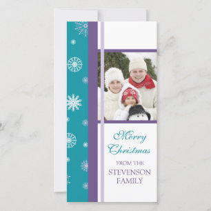 Merry Christmas Photo Card Turquoise Snowflakes