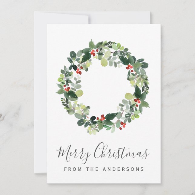 Merry Christmas Photo Card with Christmas Wreath (Front)