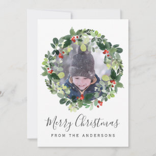 Merry Christmas Photo Card with Christmas Wreath