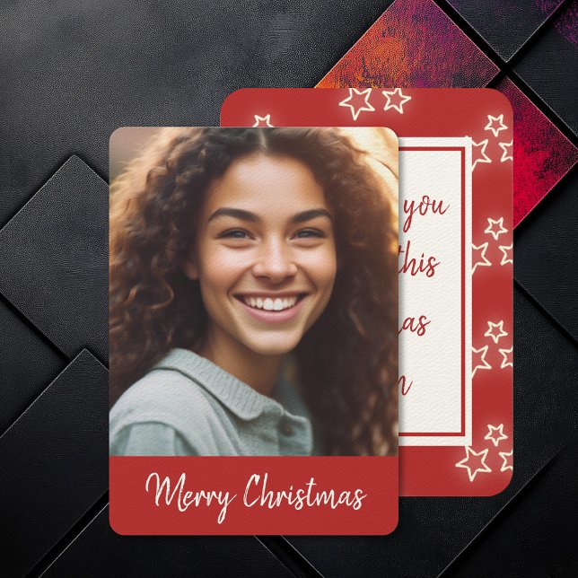 Merry Christmas Photo Cards – Red Star Design (Modern Chic Photo Christmas Cards with Stars (front and back))