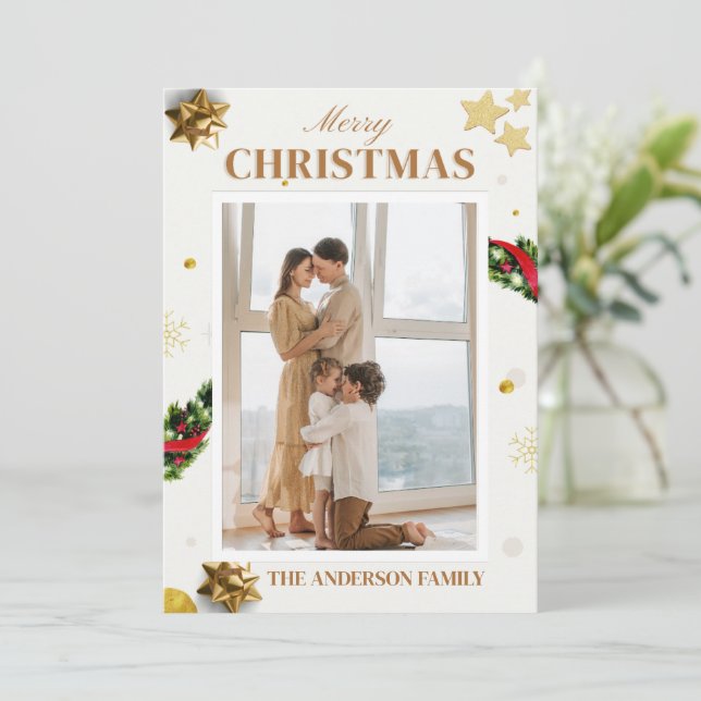 Merry Christmas Photo Classic Gold Holiday Card (Standing Front)