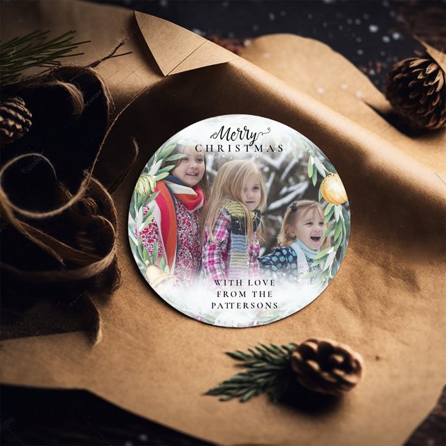 Merry Christmas Photo Classic Round Sticker (Creator Uploaded)