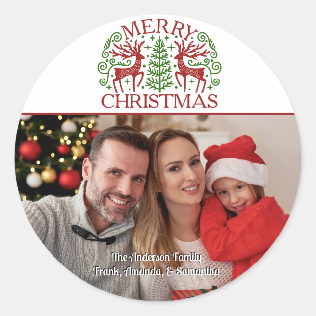 Merry Christmas Photo Classic Round Sticker (Front)