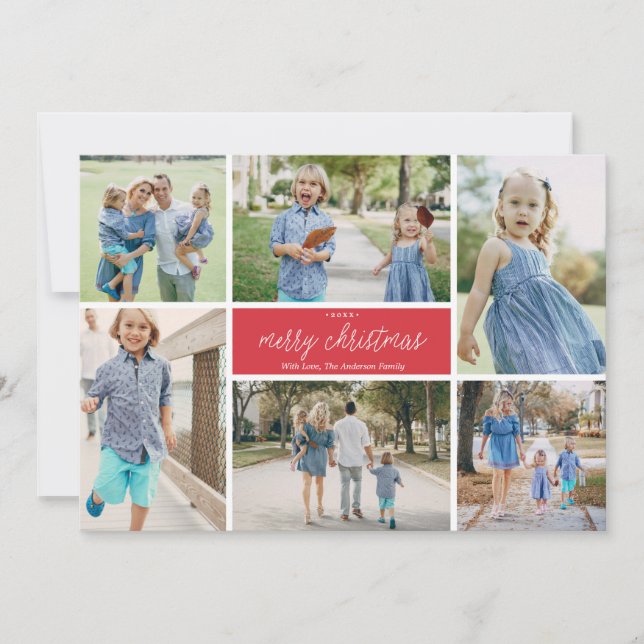 Merry Christmas Photo Collage 9 Photos Holiday Card (Front)