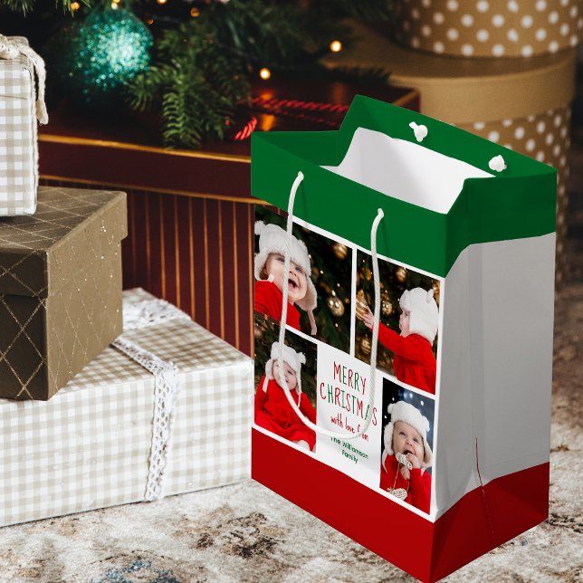Merry Christmas Photo Collage Beautiful Custom Medium Gift Bag (Creator Uploaded)
