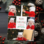 Merry Christmas Photo Collage Beautiful Red Green Postcard<br><div class="desc">This cute,  modern Merry Christmas postcard features a classy layout of 5 family photos on a white background with pretty red and green typography. This beautiful kids photo holiday postcard features your own child's photograph collage surrounding your festive message and family name in green.</div>