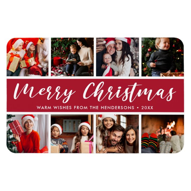 Merry Christmas Photo Collage Calligraphy Magnet (Horizontal)