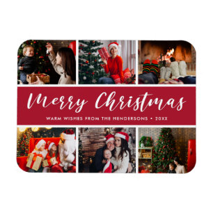 Merry Christmas Photo Collage Calligraphy Magnet