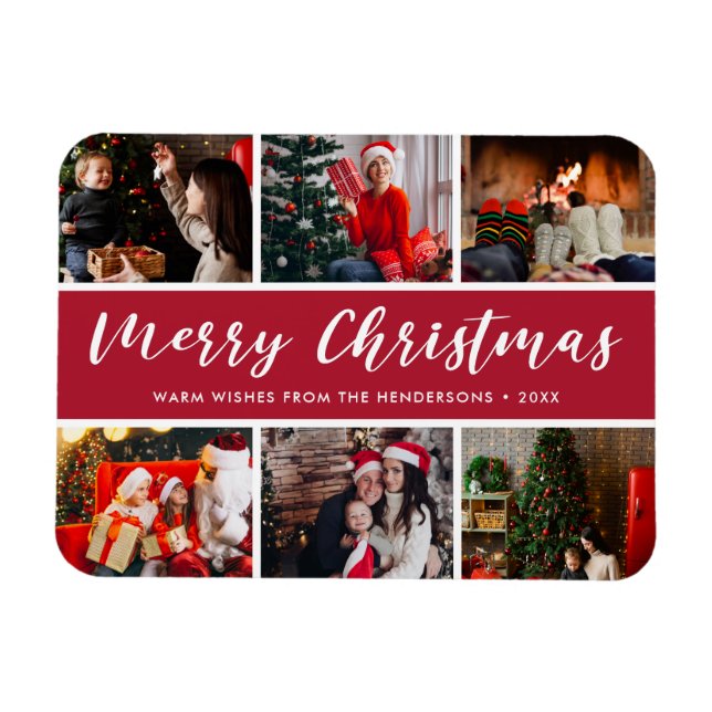Merry Christmas Photo Collage Calligraphy Magnet (Horizontal)