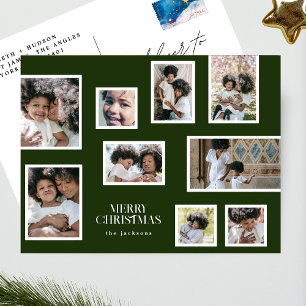 Merry Christmas   Photo Collage   Classic Green Holiday Postcard