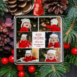 Merry Christmas Photo Collage Cute Personalised Metal Tree Decoration<br><div class="desc">This cute personalised Merry Christmas ornament features a classy layout of 6 family photos on a white background with pretty red and green typography. This beautiful kids photo holiday decor gift features your own child's photograph collage surrounding your festive message and family name in red.</div>
