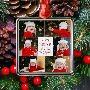 Merry Christmas Photo Collage Cute Personalised Metal Tree Decoration