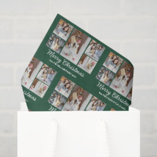 Merry Christmas Photo Collage Elegant Green Tissue Paper