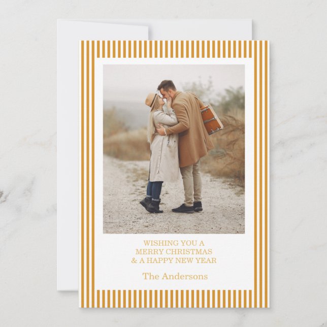 Merry Christmas Photo Collage Gold Holiday Card (Front)