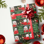 Merry Christmas Photo Collage Personalised Green Wrapping Paper<br><div class="desc">This cute,  modern Merry Christmas wrapping paper features a classy layout of 4 family photos on a green background with pretty white typography and festive stripes. This beautiful kids photo holiday gift wrap features your own child's photograph collage surrounding your message and family name.</div>