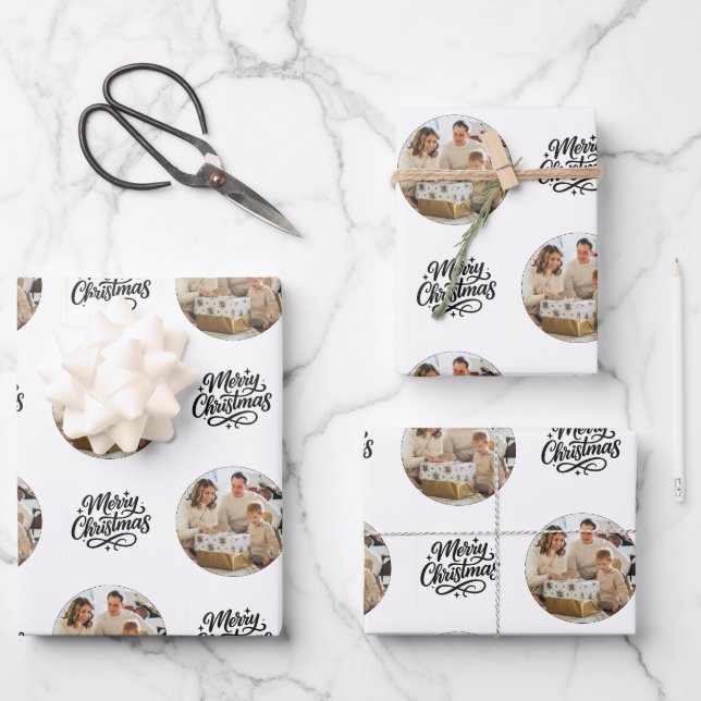 Merry Christmas Photo Collage Personalized  Wrapping Paper Sheet (Front)