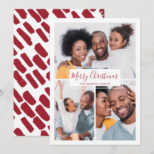 Merry Christmas Photo Collage Red and White Holiday Card