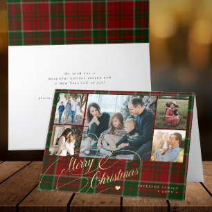 Merry Christmas photo collage red green plaid  Holiday Card