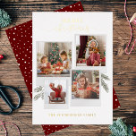 Merry Christmas Photo Collage Script Gold Foil Holiday Card<br><div class="desc">Featuring a 4 photo collage and a modern Merry christmas script typography you can easily change to add your family name and photos. An elegant design to send to friends and family this Holiday season.</div>