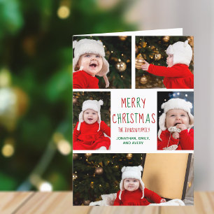 Merry Christmas Photo Collage with Annual Letter Holiday Card