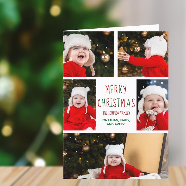 Merry Christmas Photo Collage with Annual Letter Holiday Card (Creator Uploaded)
