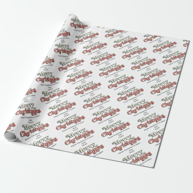 Merry Christmas Photo Custom Text Red Candy Cane W Wrapping Paper (Unrolled)