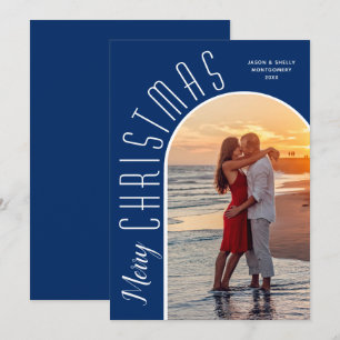 Merry Christmas Photo Dusty Navy Blue Holiday Card