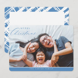 MERRY CHRISTMAS PHOTO elegant calligraphy blue Holiday Card
