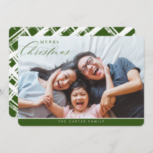 MERRY CHRISTMAS PHOTO elegant calligraphy green Holiday Card