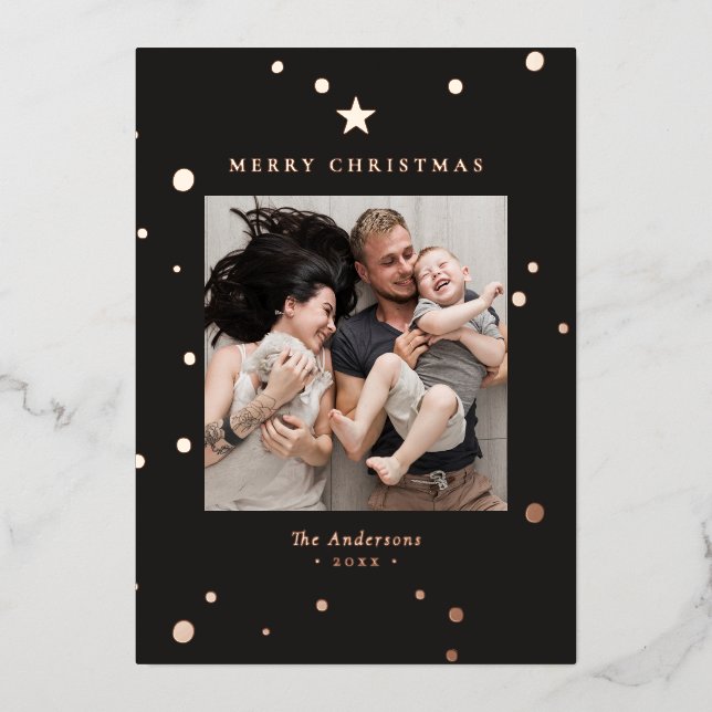 Merry Christmas Photo Elegant Real Rose Gold Foil Holiday Card (Front)