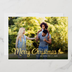 Merry Christmas Photo Elegant Script Gold Foil Holiday Card