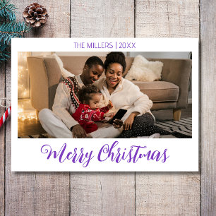 Merry Christmas Photo Family Deep Amethyst Text Holiday Card