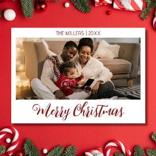 Merry Christmas Photo Family Deep Burgundy Text Holiday Card