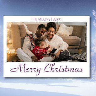 Merry Christmas Photo Family Mulberry Wine Text Holiday Card