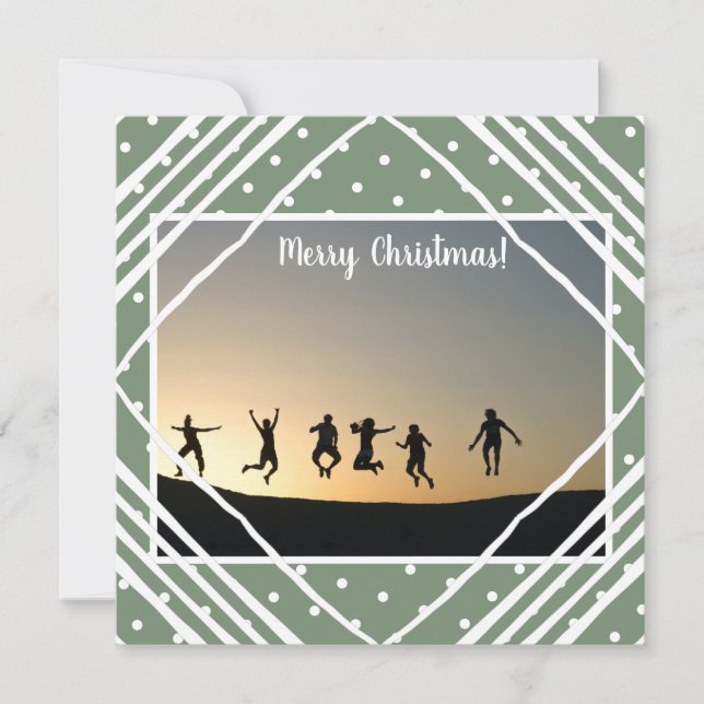 Merry Christmas Photo Family Name Sage Green Holiday Card (Front)