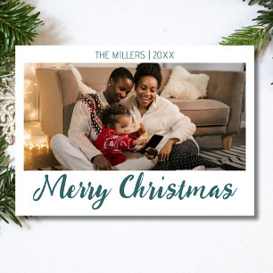 Merry Christmas Photo Family Transformative Teal Holiday Card