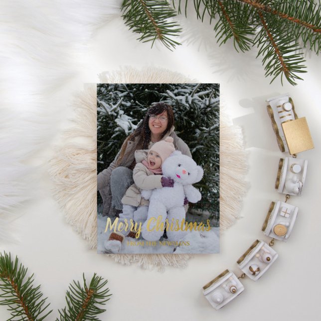 Merry Christmas Photo  Foil Holiday Card (Creator Uploaded)