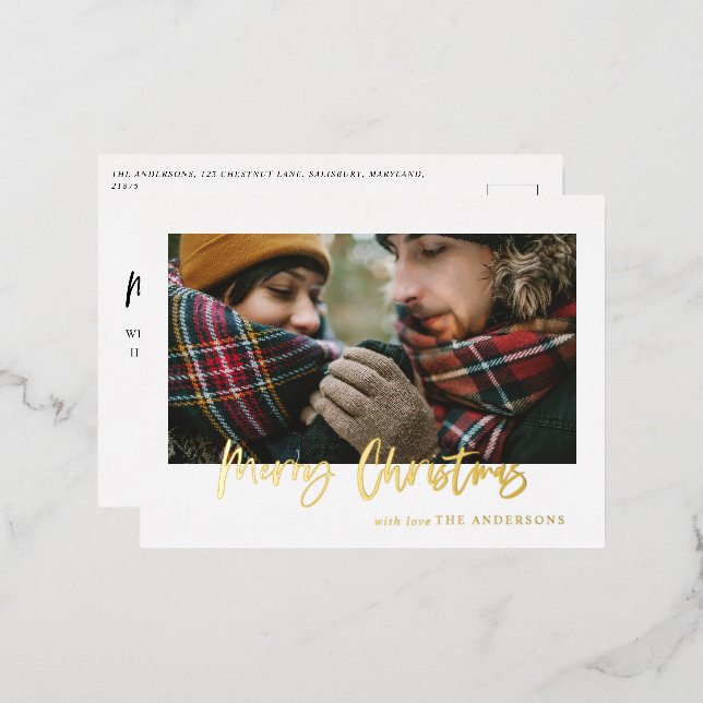 merry christmas photo  foil holiday postcard (Front/Back)