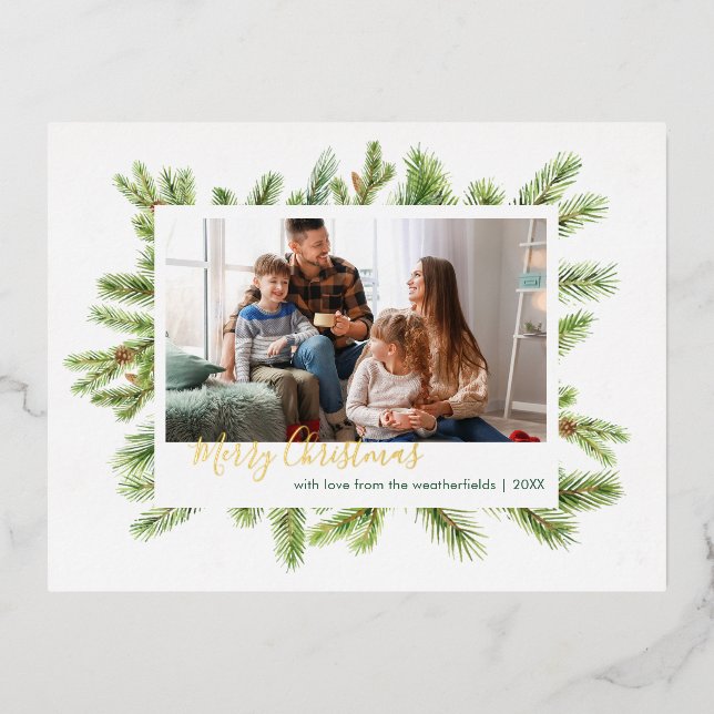 Merry Christmas Photo Foil Holiday Postcard (Front)