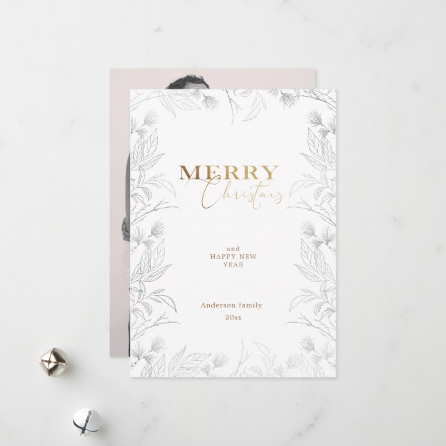 Merry Christmas Photo Gold Calligraphy Card (Front/Back In Situ)
