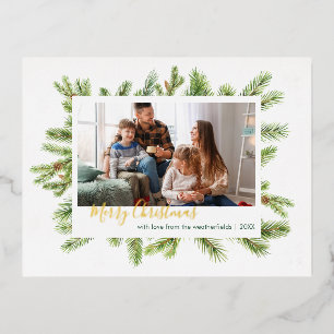 Merry Christmas Photo Gold Foil Holiday Postcard